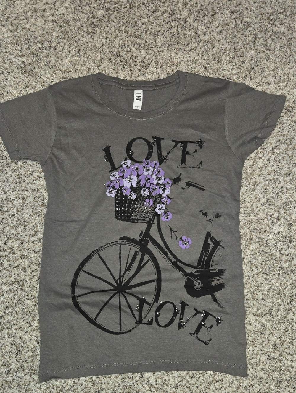 Girls' Gray Bicycle Graphic Tee with Purple Floral Accents